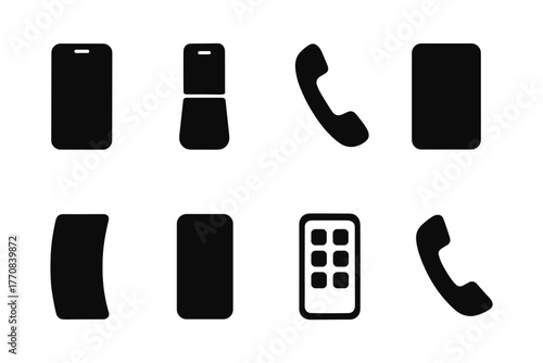 Minimalist phone icon set: classic and modern silhouettes in black