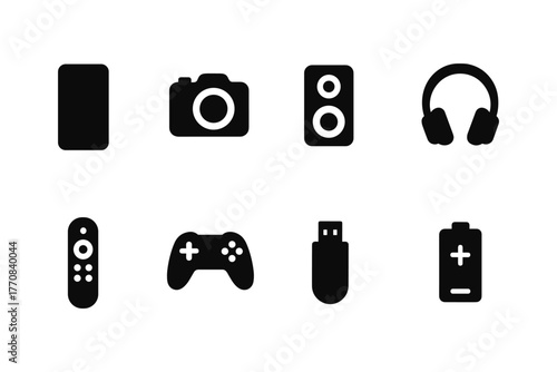 Essential gadget icons set: simplistic tech symbols for modern design projects