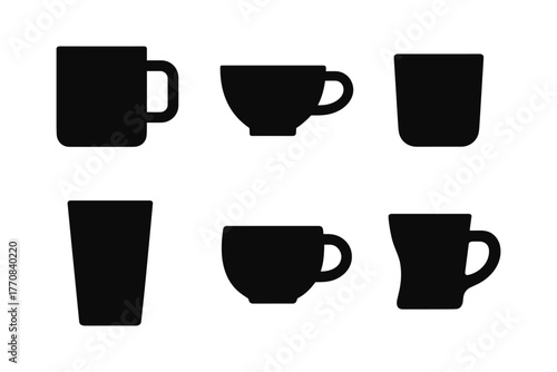 Silhouette collection of diverse coffee cups in minimalist design