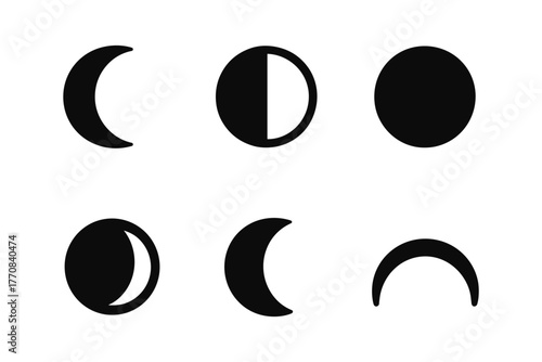 Minimalist moon phases collection featuring simple black icons