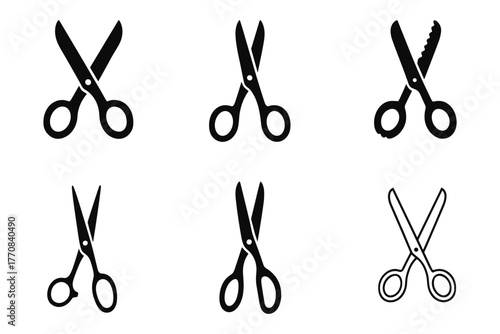 Set of scissor icons: different styles of cutting tool designs