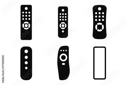 Silhouette remote control set with different button layouts in black