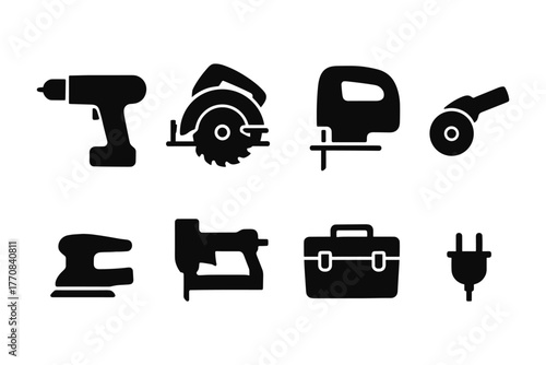 Silhouette power tools collection for construction and diy projects