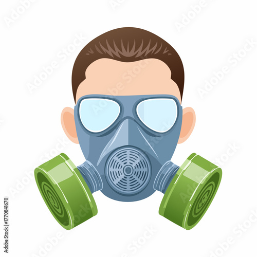 Visage d'un homme portant un masque à gaz, isolé sur fond blanc 