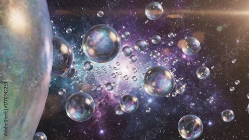 Wallpaper Mural Abstract illustration of multiple spheres floating against a starry space background Torontodigital.ca