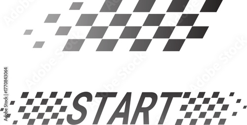 Start line racing championship sticker abstract auto emblem with black and white gradient checkered flag Design.