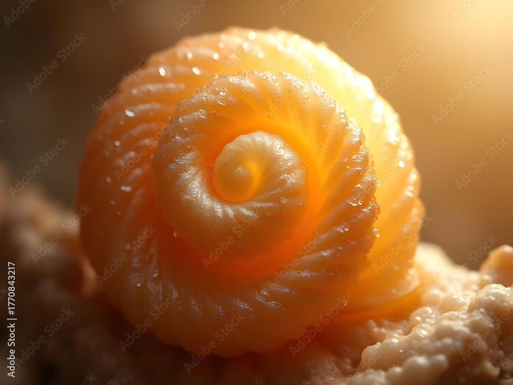 Fototapeta premium Golden spiral shell close-up