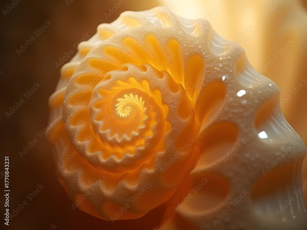 Fototapeta premium Golden spiral shell close-up