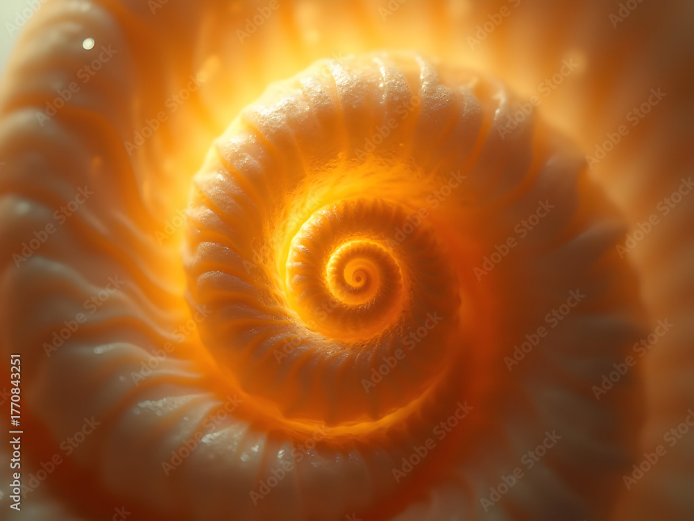Naklejka premium Golden spiral shell close-up