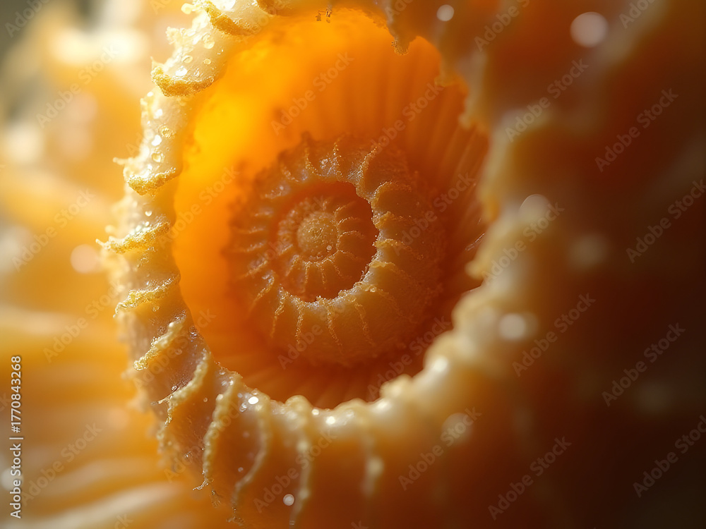 Fototapeta premium Golden spiral shell close-up