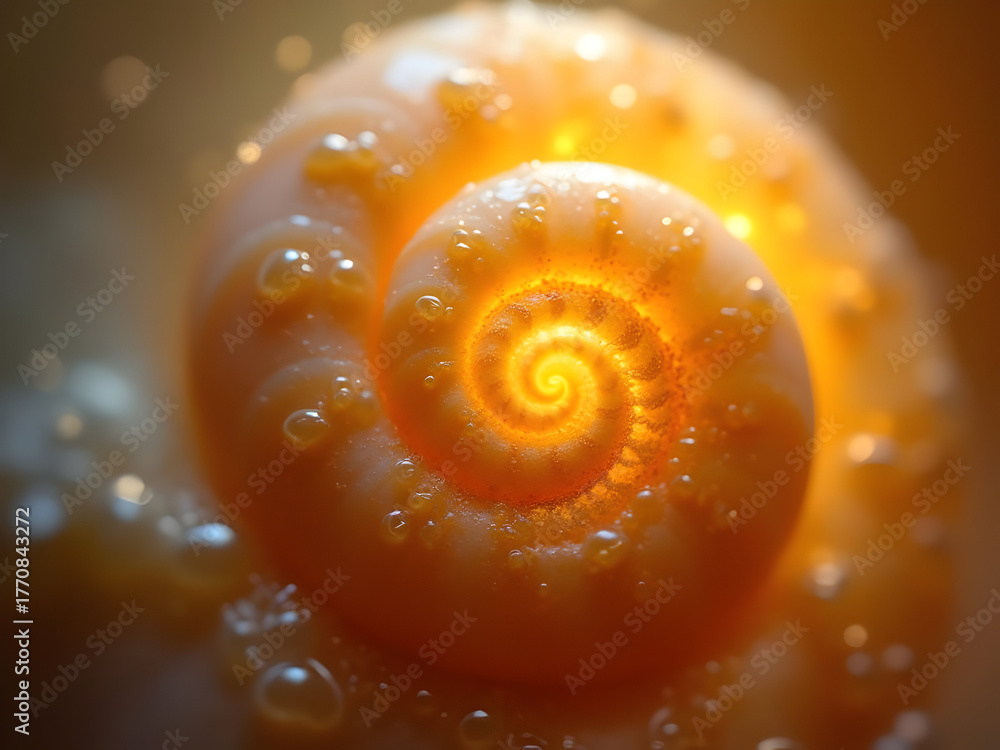 Fototapeta premium Golden spiral shell close-up