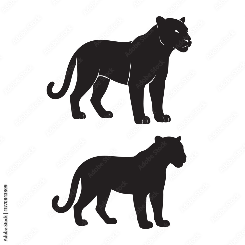 Obraz premium Jaguar Standing Silhouette VectorBlack and White Jaguar Outline IllustrationMinimal Standing Jaguar Silhouette Set