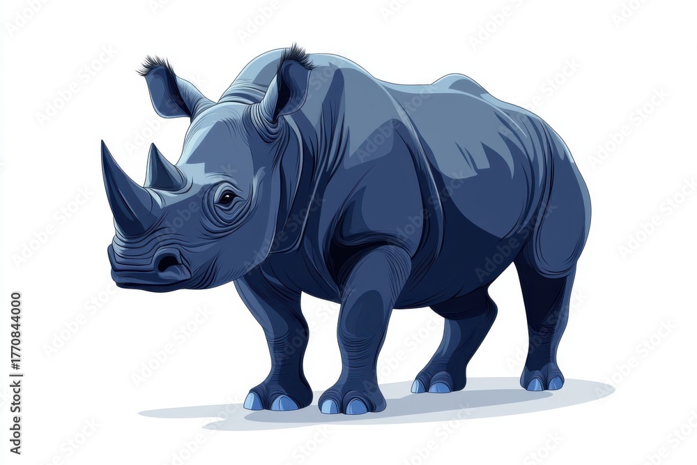 Fototapeta premium Blue rhinoceros illustration isolated on white background