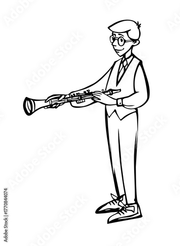 Vector illustration of a boy playing the clarinet.