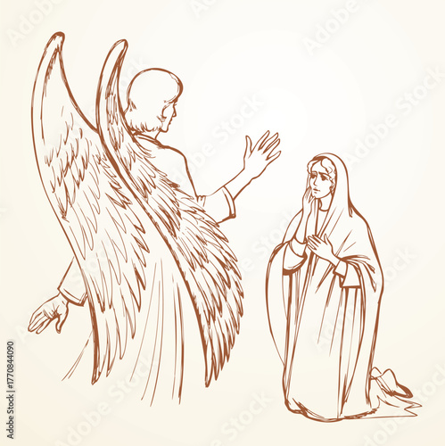 Vector illustration. The Angel Annunciation to Mary.