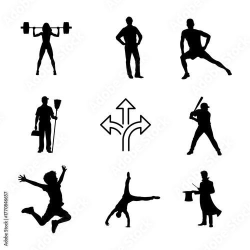 Collection of silhouettes representing different activities and professions