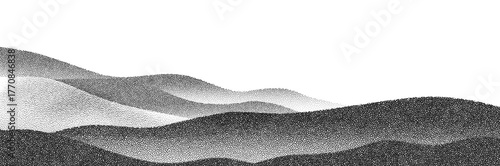 Halftone stipple mountain illustration with brutalist photocopy texture and grunge punk Y2K vibe.