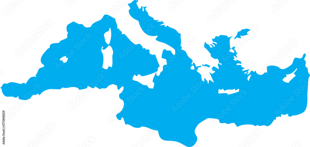 Fototapeta premium Vector Map of Mediterranean Sea Silhouette Shape