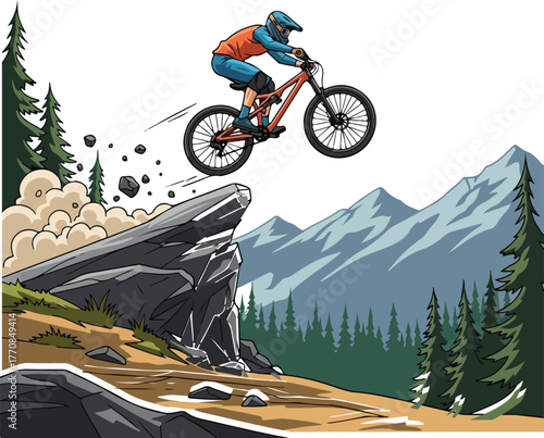 Mountain Biker Jumping Off a Cliff
