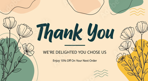Elegant 'Thank You' message with floral design and discount offer