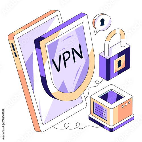 isometric design illustration of secure VPN