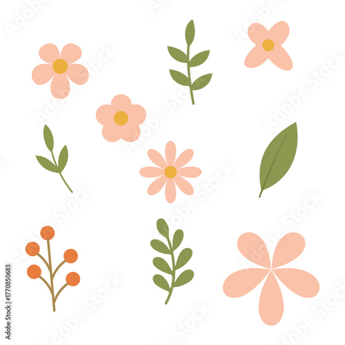 Elegant floral design featuring a vibrant arrangement of red green blue yellow flowers with subtle helvetica and courier text elements