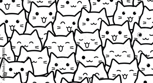 Playful pattern of cute cartoon cats with happy expressions