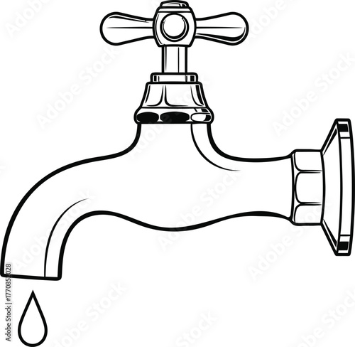 Vintage water tap with a drop of water