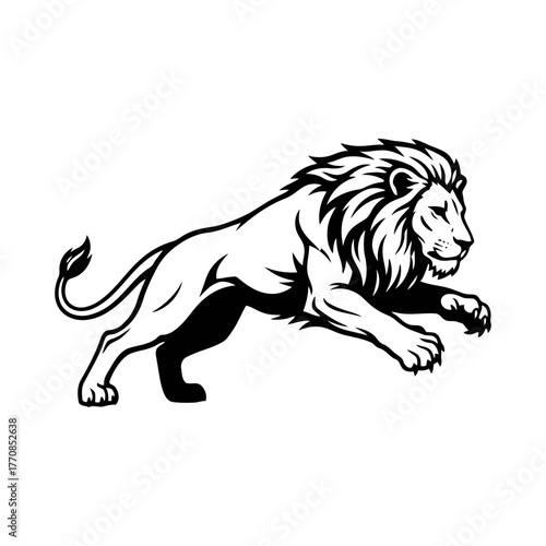 Vector art of lion jumping, a symbol of power and strength