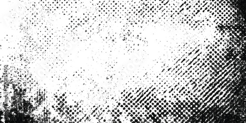 Grunge halftone dot texture border on white, distressed monochrome noise background, vintage comic screen print overlay.