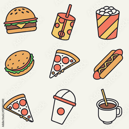 fast food icons set