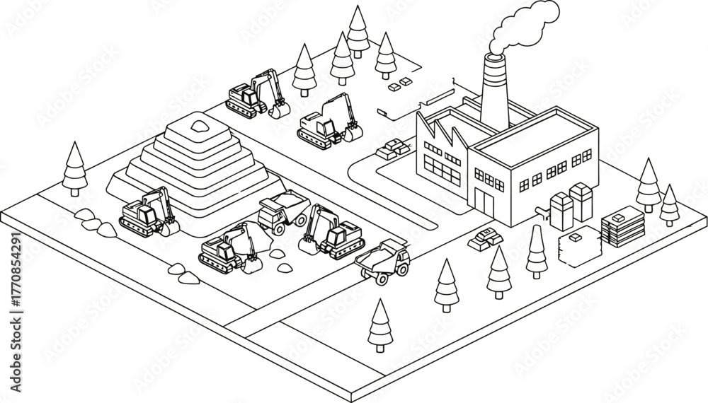 Fototapeta premium Isometric view of a factory with industrial equipment and waste processing