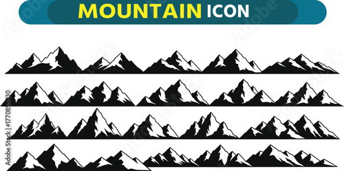 Collection of stylized mountain peaks silhouettes for graphic design and icons