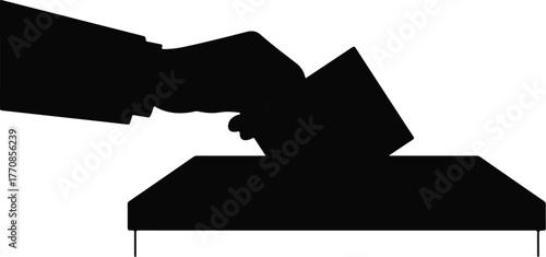 Silhouette of hand inserting ballot in box.