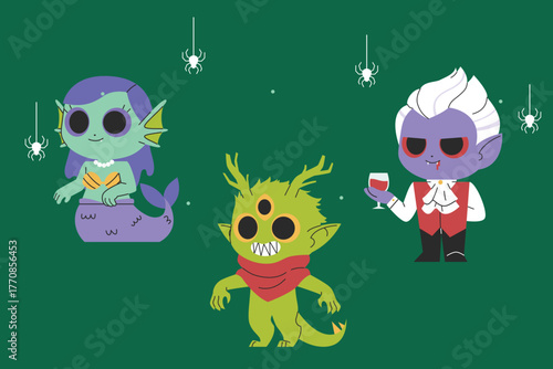 flat characters collection halloween season design vector illustration