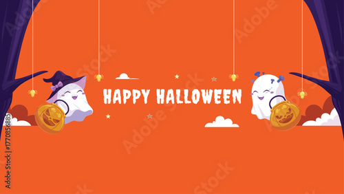 flat youtube channel art halloween season design vector illustration