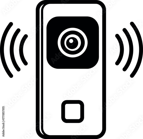 Modern smart doorbell with integrated camera and wireless signal icon