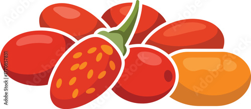 Cut goji berry fruit pieces on transparent background