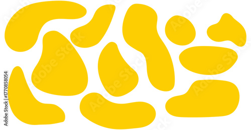 Abstract yellow organic blob shapes pattern with smooth rounded shapes. Freeform, organic, liquid-like elements. minimalist backgrounds ideal for textiles, wallpapers, posters, branding