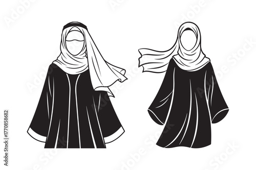 Two women wearing traditional islamic clothing and headscarves