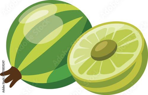 Fresh gooseberry fruit and half with seeds on transparent background