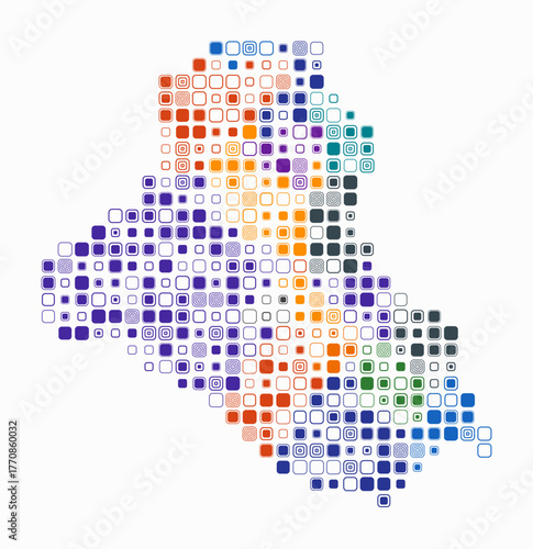 Iraq, shape of the country build of colored cells. Digital style map of the Iraq on white background. Large size rounded square blocks. Awesome vector illustration.