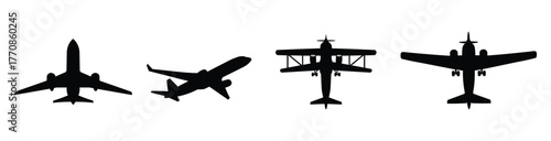 Collection of airplane silhouettes from different angles