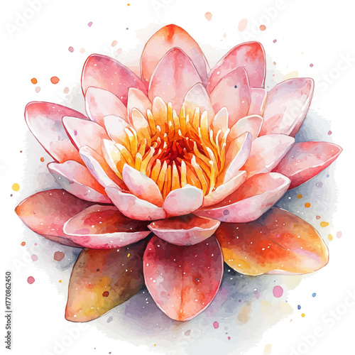 Lotus Flower, watercolor illustration vector, isolated on a white background.