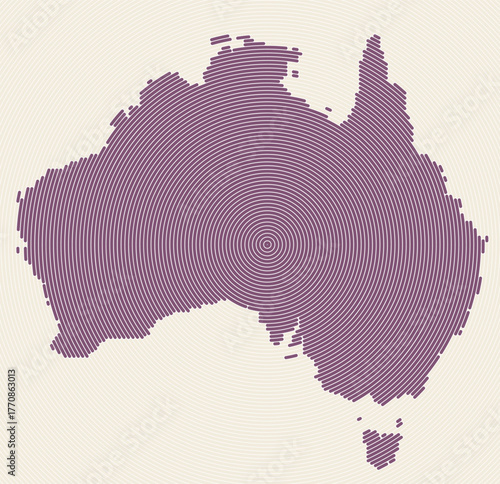 Australia shape rings. Country map formed by stacked circles. Australia boundary shape design. Elegant vector illustration.
