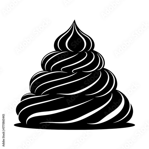 Black swirl of creamy chocolate dessert topping on white background  