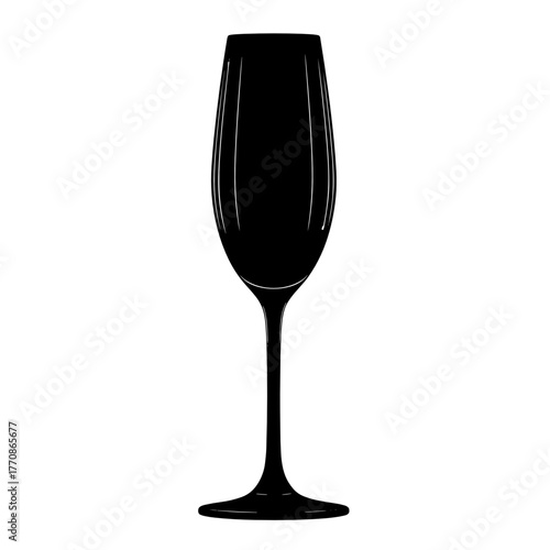 Elegant champagne flute silhouette on a white background  