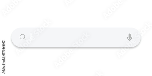A simple white search bar with a magnifying glass and microphone on a white background isolated