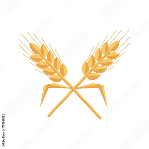 Golden wheat ears crossed isolated on white background vector illustration