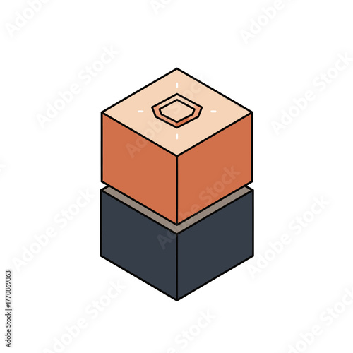 A clean, minimalist isometric illustration depicts a modern 9-volt battery, showcasing its distinct rectangular shape and essential power terminals for various electronic devices.
